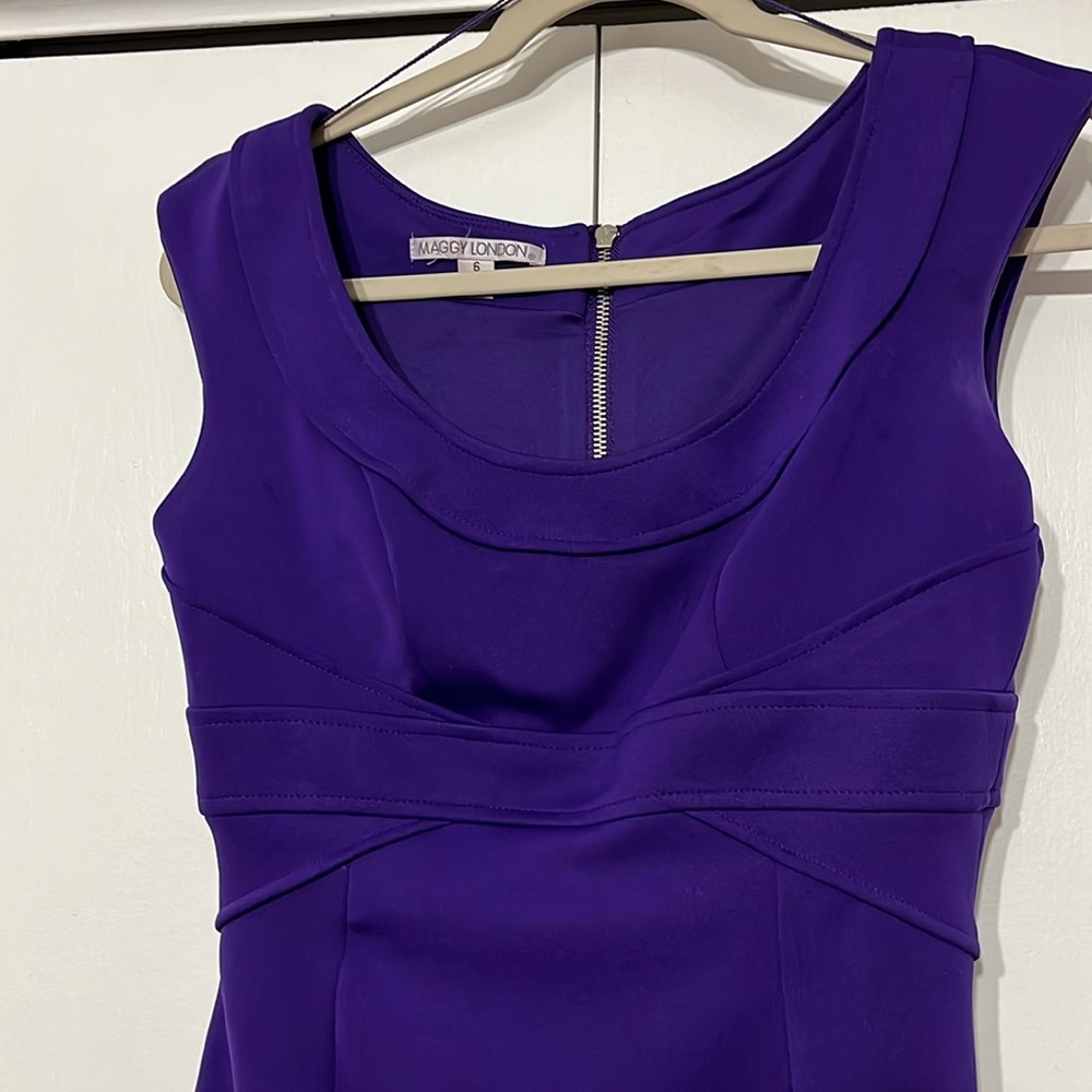 Ladies Maggy London purple sheath dress with bodice detail.  Size 6 Polyester.